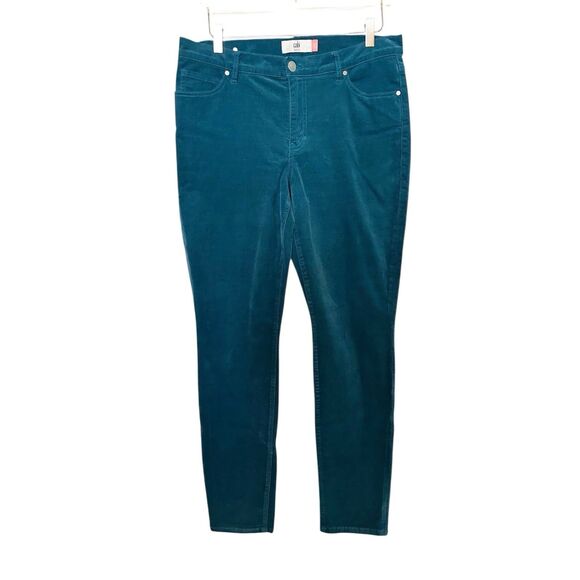 Cabi Size 12 Corduroy High Rise 5-Pocket Skinny Pants Green Teal 4137 - Picture 1 of 4